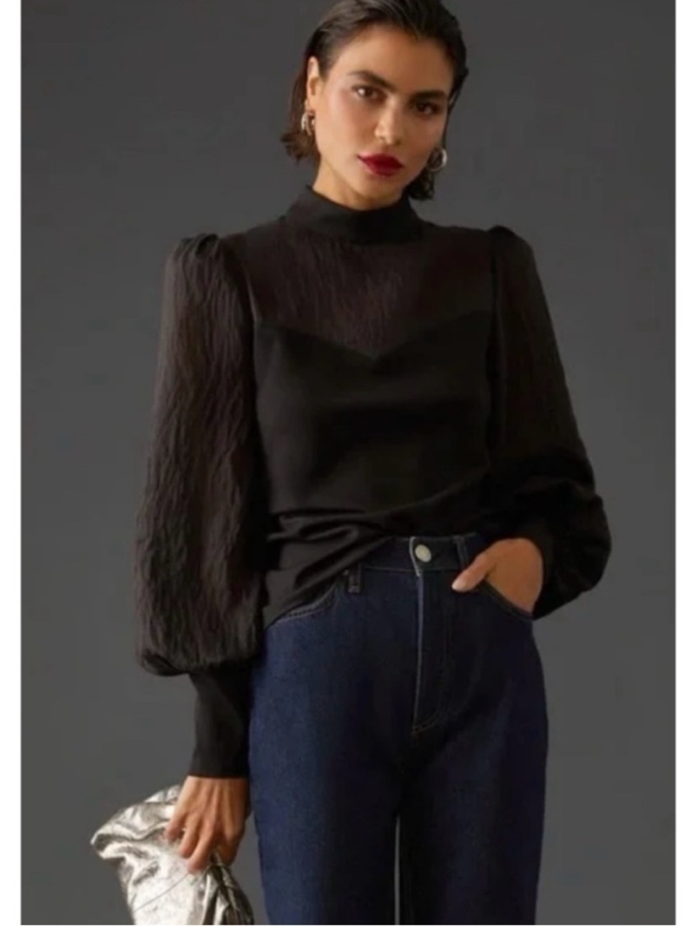 Flat White black top with balloon sleeves
